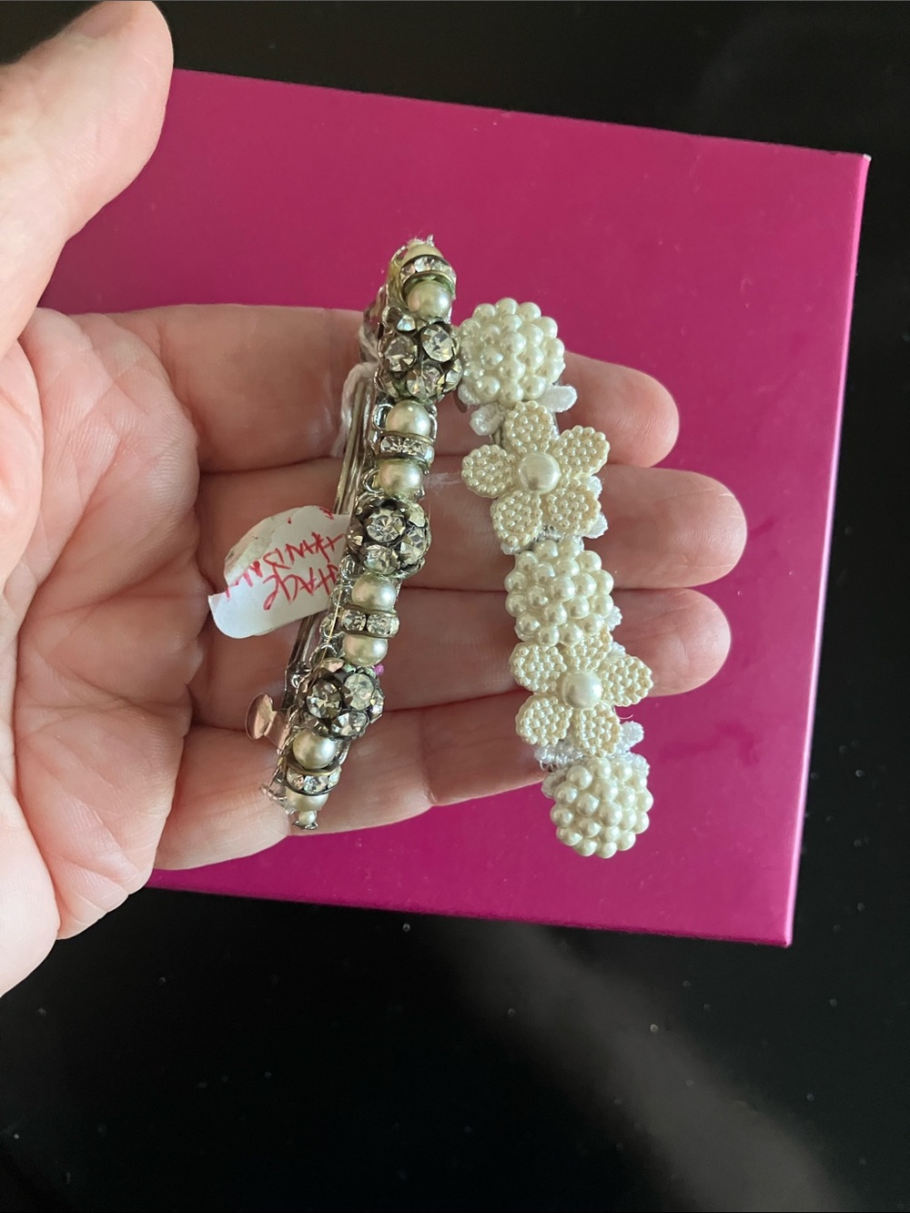 Pearl and Crystal Floral Stretch Bracelet - White